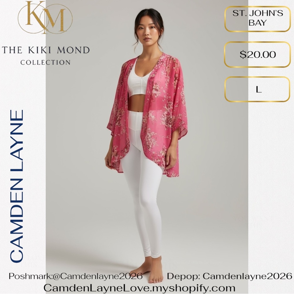 St. John's Bay Pink Floral Kimono - Picture 2 of 6